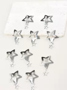 10个星形装饰发夹，适合日常休闲外出佩戴，街头风，Tiarasy2k，发饰，发夹，发爪，发卡，学生用品，头部饰品，发卡 - 銀色 - 查看 3