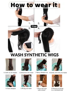 24inch Synthetic Artificial Fake Ponytail Wig Hook And Loop Clip In Ponytail Extensions Natural Curly Pony Tail Wig Extensions - Black - View 7