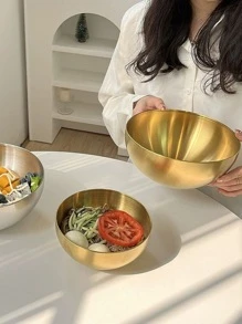 1 件装不锈钢韩国饭碗，双层，适合儿童，用作泡菜碗、厨师碗和冷面碗，银色中国传统浅陶锅式碗，用于甜点学校用品，返校 - 金色 - 查看 3