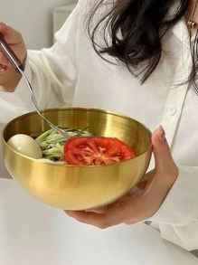 1 件装不锈钢韩国饭碗，双层，适合儿童，用作泡菜碗、厨师碗和冷面碗，银色中国传统浅陶锅式碗，用于甜点学校用品，返校 - 金色 - 查看 5