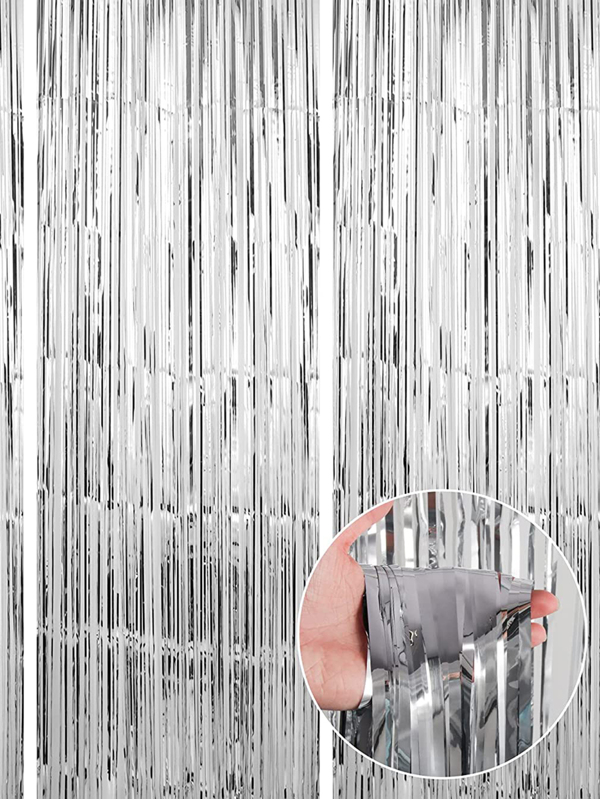 Rideau à franges en feuille d'argent, rideaux métalliques en tinsel comme toile de fond, rideau de guirlandes pour des fournitures de fête de mariage, de fiançailles, de douche nuptiale et d'anniversaire