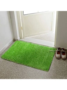 2 piezas Cojín de baño lavable del animal doméstico del diseño de la hierba artificial para el perro para el entrenamiento - Verde - Ver 2