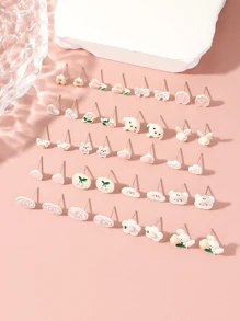 40pcs/set Candy Color Flower Design Small Stud Earrings For Students, Personalized Cartoon Creative Decoration, Girls' Accessory - Multicolor - View 2