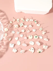 40pcs/set Candy Color Flower Design Small Stud Earrings For Students, Personalized Cartoon Creative Decoration, Girls' Accessory - Multicolor - View 3