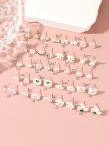 40pcs/set Candy Color Flower Design Small Stud Earrings For Students, Personalized Cartoon Creative Decoration, Girls' Accessory - Multicolor - View 4