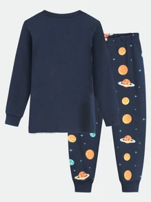 Chicos Conjunto de pijama con estampado de planeta - Azul Marino - Ver 2