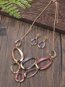 1 vòng cổ và 1 cặp Bộ trang sức hợp kim tráng men hình bầu dục tráng men tinh tế, sang trọng, thanh lịch đầy màu sắc, bông tai mặt dây chuyền hợp thời trang cho tiệc/hẹn hò, quà tặng cho ngày của mẹ - Nhiều màu - Xem 8