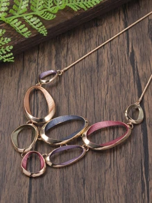 1 vòng cổ và 1 cặp Bộ trang sức hợp kim tráng men hình bầu dục tráng men tinh tế, sang trọng, thanh lịch đầy màu sắc, bông tai mặt dây chuyền hợp thời trang cho tiệc/hẹn hò, quà tặng cho ngày của mẹ - Nhiều màu - Xem 6