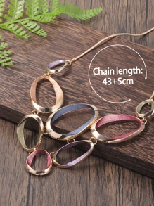 1 vòng cổ và 1 cặp Bộ trang sức hợp kim tráng men hình bầu dục tráng men tinh tế, sang trọng, thanh lịch đầy màu sắc, bông tai mặt dây chuyền hợp thời trang cho tiệc/hẹn hò, quà tặng cho ngày của mẹ - Nhiều màu - Xem 2