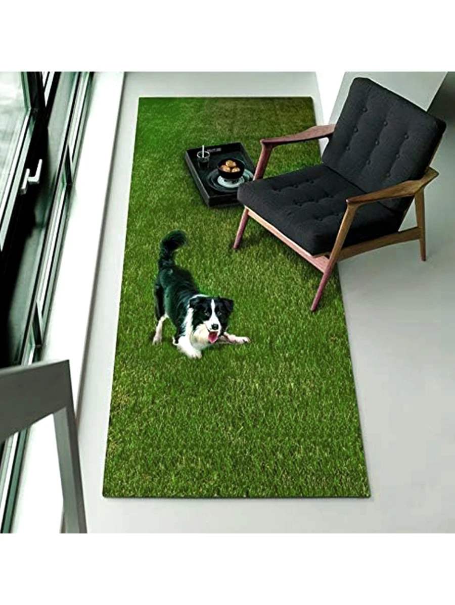 2 piezas Cojín de baño lavable del animal doméstico del diseño de la hierba artificial para el perro para el entrenamiento - Verde - Ver 1
