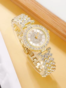 6 件/套女士时尚优雅石英表、项链、手链、耳环和戒指套装（带 Opp 袋）作为返校学生的礼物 - 金色 - 查看 7