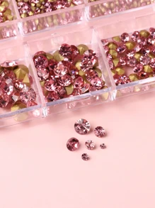 FULL BEAUTY 1 scatola di cristalli rosa piccoli e strass, decorazioni per arte di unghie, strass con retro appuntito per design di unghie fai-da-te, accessori per unghie, forniture per unghie