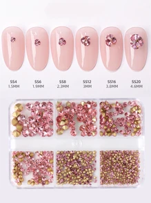 FULL BEAUTY 1 scatola di cristalli rosa piccoli e strass, decorazioni per arte di unghie, strass con retro appuntito per design di unghie fai-da-te, accessori per unghie, forniture per unghie