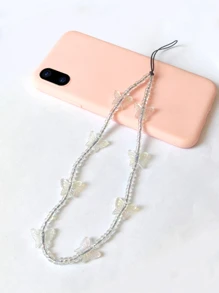 Bướm trang trí dây điện thoại đính cườm - trắng - Xem 3