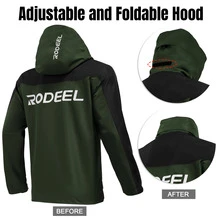 Rodeel Men Windproof Waterproof Outdoor Reflective Logo Jacket with Foldaway Hood Coat Jacket - xanh quân đội - Xem 2