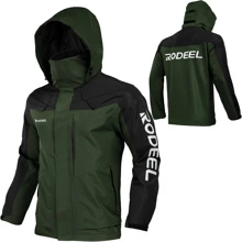 Rodeel Men Windproof Waterproof Outdoor Reflective Logo Jacket with Foldaway Hood Coat Jacket - xanh quân đội - Xem 1