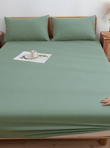 1 Set Of 3pcs Mint Green Soft Brushed Bedsheet Set