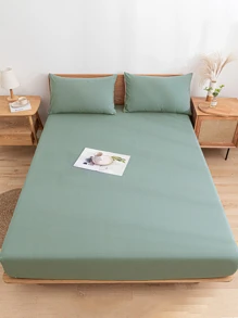 1 Set Of 3pcs Mint Green Soft Brushed Bedsheet Set