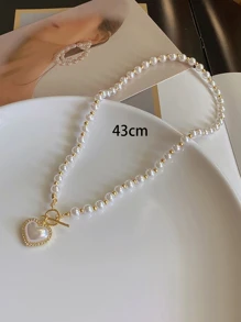 1條時尚簡約的心形吊墜毛珠項鍊,適用於女性 - 彩色 - 查看 4