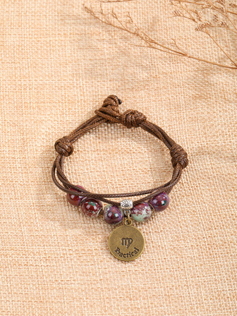 星座象徵細節圓形吊飾手環