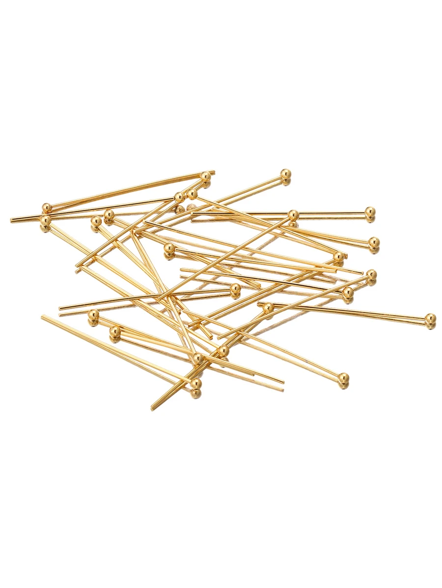 50pcs 20/30/35/40mm Stainless Steel Ball With Gold Plated Head Pin, DIY Jewelry Making Supplies Connectors Wholesale