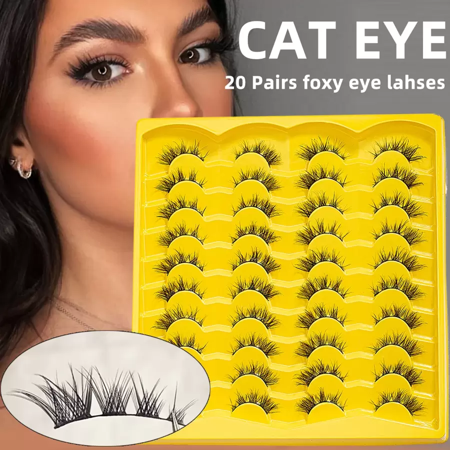 False Eyelashes,20Pairs Cat Eye Fake Eyelashes Natural Crossed Lash Extension For Masquerade Suits Party - Black - View 1