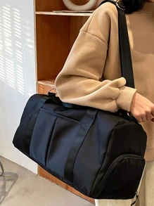 大容量瑜伽訓練健身袋，濕乾分離、鞋收納格、肩帶和手提帶，適用於旅行出門行李包 - 黑色 - 查看 4