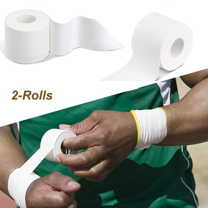 2-Rolls White Sports Athletic Tape - No Sticky Residue & Easy To Tear - For Athletes, Trainers & First Aid Injury Wrap: Fingers Ankles Wrist Gym Accessories Sales Sports Tape