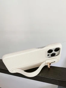 1入組荔枝圖案皮革腕帶手機殼相容於 Apple Iphone 15 14 13 12 11 Pro Max、三星 Galaxy S21 Fe S22 S23 Plus Note 20 Ultra A52 A53 A54 5g、Google Pixel 4 Xl、Moto Edge 30、Xperia 10 Iv、純色簡風格 - 白色 - 查看 6