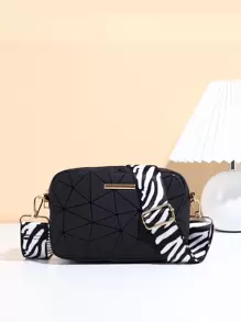 Mini Geometric Patterned Fashion Crossbody Bag With Adjustable Shoulder Strap - Black - View 1