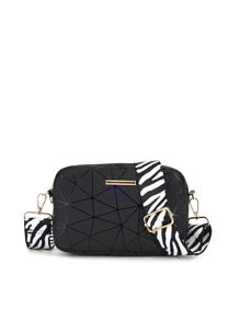 Mini Geometric Patterned Fashion Crossbody Bag With Adjustable Shoulder Strap - Black - View 4