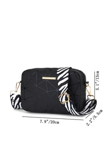 Mini Geometric Patterned Fashion Crossbody Bag With Adjustable Shoulder Strap - Black - View 6