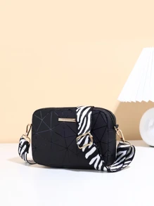 Mini Geometric Patterned Fashion Crossbody Bag With Adjustable Shoulder Strap - Black - View 2