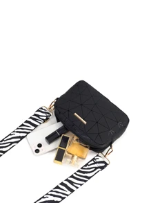 Mini Geometric Patterned Fashion Crossbody Bag With Adjustable Shoulder Strap - Black - View 8