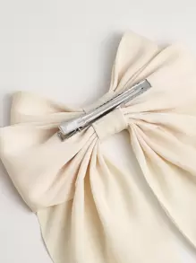 1pc Solid Color Elegant Vintage Bow Hair Clip With Ribbon, Suitable For Daily Use, Holiday Gifts, Party, Etc. Cute Casual Claw Clips Hair Claws Hair Barrettes, Winter Outfit For Women, Bows, Hair Accessories, Head Accessories, Hairpin,Summer,Travel - Beige - View 4