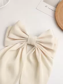 1pc Solid Color Elegant Vintage Bow Hair Clip With Ribbon, Suitable For Daily Use, Holiday Gifts, Party, Etc. Cute Casual Claw Clips Hair Claws Hair Barrettes, Winter Outfit For Women, Bows, Hair Accessories, Head Accessories, Hairpin,Summer,Travel - Beige - View 5