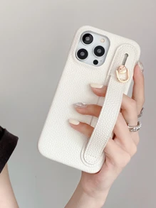 1入組荔枝圖案皮革腕帶手機殼相容於 Apple Iphone 15 14 13 12 11 Pro Max、三星 Galaxy S21 Fe S22 S23 Plus Note 20 Ultra A52 A53 A54 5g、Google Pixel 4 Xl、Moto Edge 30、Xperia 10 Iv、純色簡風格 - 白色 - 查看 7