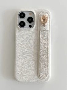 1入組荔枝圖案皮革腕帶手機殼相容於 Apple Iphone 15 14 13 12 11 Pro Max、三星 Galaxy S21 Fe S22 S23 Plus Note 20 Ultra A52 A53 A54 5g、Google Pixel 4 Xl、Moto Edge 30、Xperia 10 Iv、純色簡風格 - 白色 - 查看 8