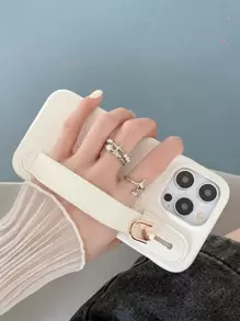 1入組荔枝圖案皮革腕帶手機殼相容於 Apple Iphone 15 14 13 12 11 Pro Max、三星 Galaxy S21 Fe S22 S23 Plus Note 20 Ultra A52 A53 A54 5g、Google Pixel 4 Xl、Moto Edge 30、Xperia 10 Iv、純色簡風格 - 白色 - 查看 1