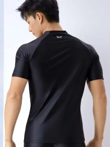 361degree Men Letter Graphic Contrast Piping Swim Top - Black - View 2