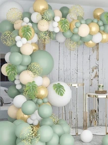 66pcs Bean Green Gold Confetti Balloon Glue Chain, Birthday And Holiday Party Background Decoration Supplies Balloon Set - Multicolor - View 2