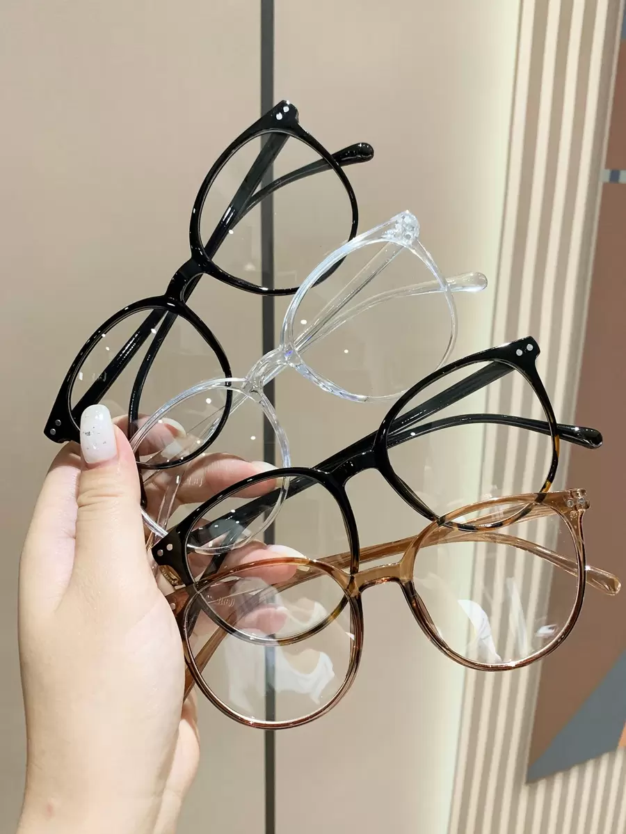 4副/套男女通用塑料框圆形透明镜片眼镜，适用于电脑、游戏、电视、智能手机等，提供清晰视野和眼部保护，高清眼镜配件，适合女性佩戴。 - 彩色 - 查看 1