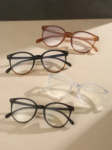 4副/套男女通用塑料框圆形透明镜片眼镜，适用于电脑、游戏、电视、智能手机等，提供清晰视野和眼部保护，高清眼镜配件，适合女性佩戴。 - 彩色 - 查看 3
