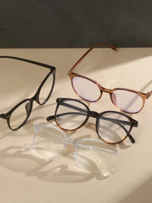 4副/套男女通用塑料框圆形透明镜片眼镜，适用于电脑、游戏、电视、智能手机等，提供清晰视野和眼部保护，高清眼镜配件，适合女性佩戴。 - 彩色 - 查看 4