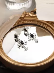 1對龐克和嘻哈風格交叉形狀懸垂耳環帶獨特黑色顏色和人造水晶適合女士