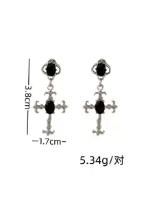 1對龐克和嘻哈風格交叉形狀懸垂耳環帶獨特黑色顏色和人造水晶適合女士