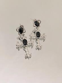 1對龐克和嘻哈風格交叉形狀懸垂耳環帶獨特黑色顏色和人造水晶適合女士