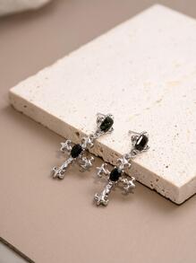 1對龐克和嘻哈風格交叉形狀懸垂耳環帶獨特黑色顏色和人造水晶適合女士
