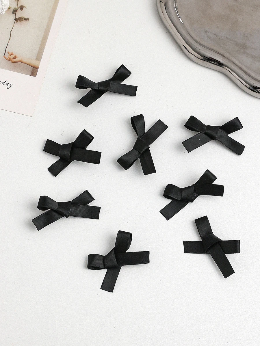 8入組迷你可愛芭蕾風蝴蝶夾造型的髮夾，帶有彩色蝴蝶結 - 黑色 - 查看 1