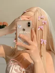 8pcs Women Hair Accessories Set, Colorful Bow Detail Hair Clips, Fashionable Sweet And Cute Hairpins, Lace Elegant Hair Clips, Ballet Style Y2k Fairy Hair Accessories - Pink - View 1